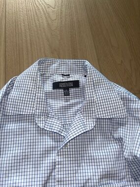 Kenneth Cole Reaction White Dress Shirt with Blue Windowpane Check